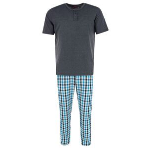 Ten West Apparel Men's Henley Short Sleeve and Plaid Pajama Pant Set